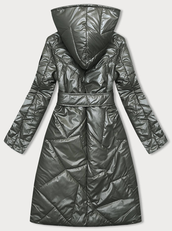Pikowana kurtka na zatrzaski khaki (B8179-11)