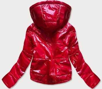 Błyszcząca pikowana kurtka damska z kapturem czerwona (b9560)