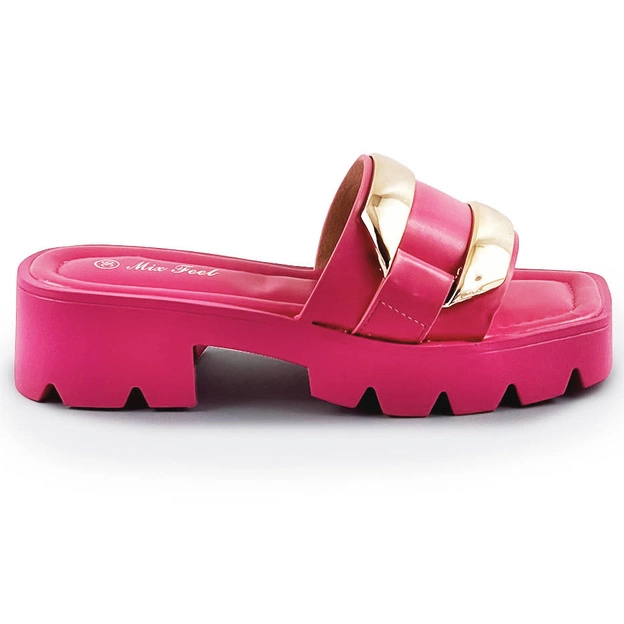 DAMSKIE KLAPKI NA TRAKTOROWEJ PODESZWIE FUKSJA (AE110)