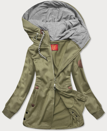 DŁUGA DAMSKA BLUZA ROZPINANA KHAKI (AMG708)