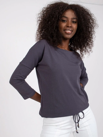 Luźna bluzka z wiązaniem na dole grafitowa (4691)