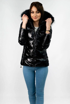 BŁYSZCZĄCA PIKOWANA KURTKA CZARNA  (7693)