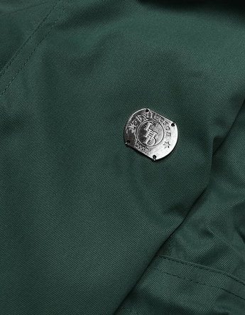 ZIMOWA PARKA DAMSKA Z WSTAWKAMI Z EKOSKÓRY BUTELKOWA ZIELEŃ (M-21A93)