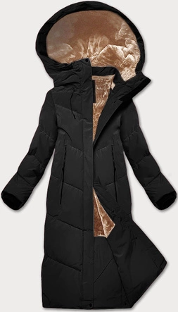 Długa zimowa kurtka damska na futerku LHD czarna (LHD-24571)