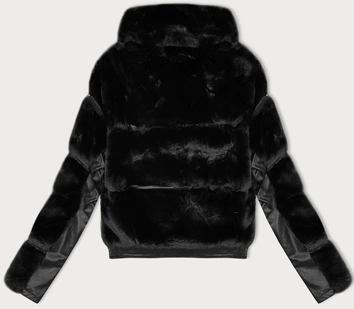 Krótka kurtka futrzana z kołnierzem J Style czarna (11Z8163)