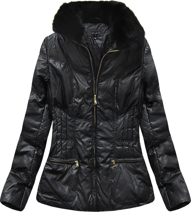 KURTKA Z EKOSKÓRY Z KAPTUREM CZARNA (1997/1)