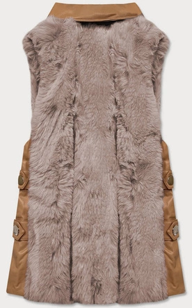 Elegancka kamizelka ekoskóra i futro karmel-beż (br9592-48022)