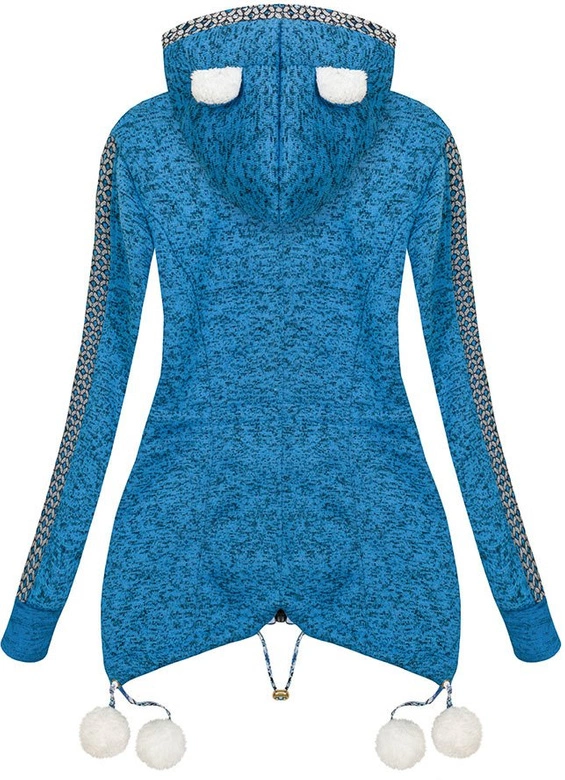 GRUBA DŁUGA BLUZA Z KAPTUREM NIEBIESKA (DG881)