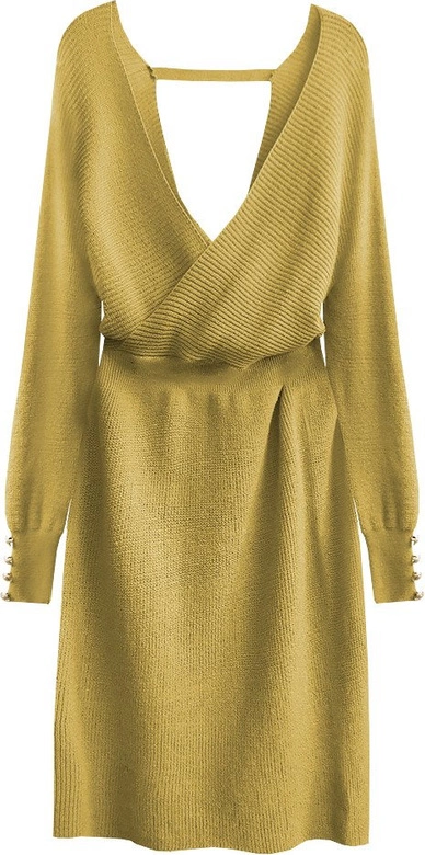 SUKIENKA Z KOPERTOWYM DEKOLTEM MUSZTARDOWA (457ART)