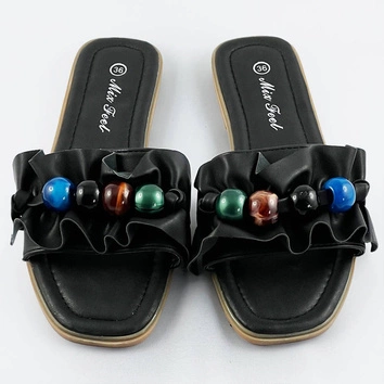 Damskie klapki płaskiej podeszwie czarne (www-319)