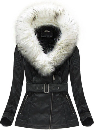 KRÓTKI PŁASZCZYK Z FUTERKIEM CZARNO-BIAŁA (LD5513)