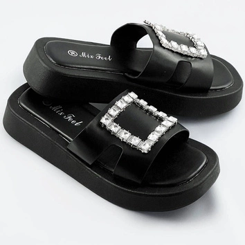 Damskie klapki z cyrkoniami czarne (cm-50)