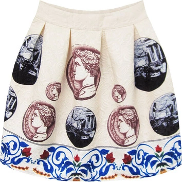 ROZKLOSZOWANA SPÓDNICA Z NADRUKAMI ECRU (575ART)