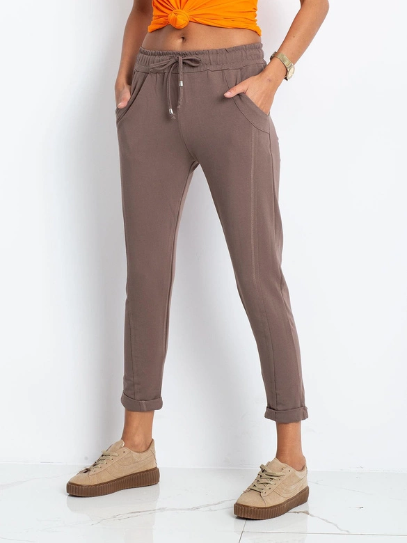 Spodnie damskie dzianinowe typu chino czekoladowe (3589.62)