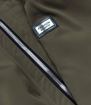 Kurtka damska z ozdobną lamówką khaki (b8150-11)