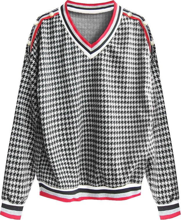 BAWEŁNIANA BLUZA W PEPITKĘ CZARNO-BIAŁA (463ART)