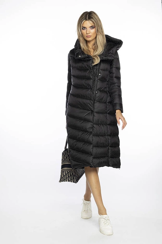 Długa kurtka damska z kapturem Ann Gissy czarna (AG1-J9169)