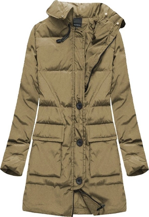 ZIMOWA PIKOWANA KURTKA DAMSKA Z PUCHEM NATURALNYM CIEMNOBEŻOWA (X1296X)