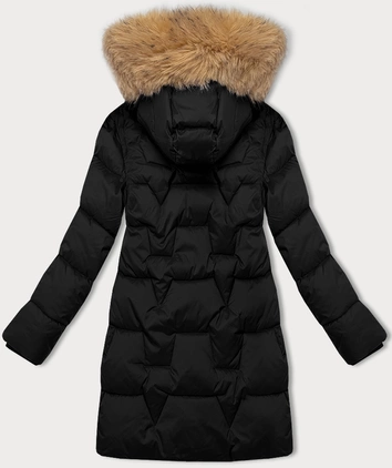 Zimowa kurtka damska z ozdobnym futerkiem przy kapturze Libland czarna (LD-7789)