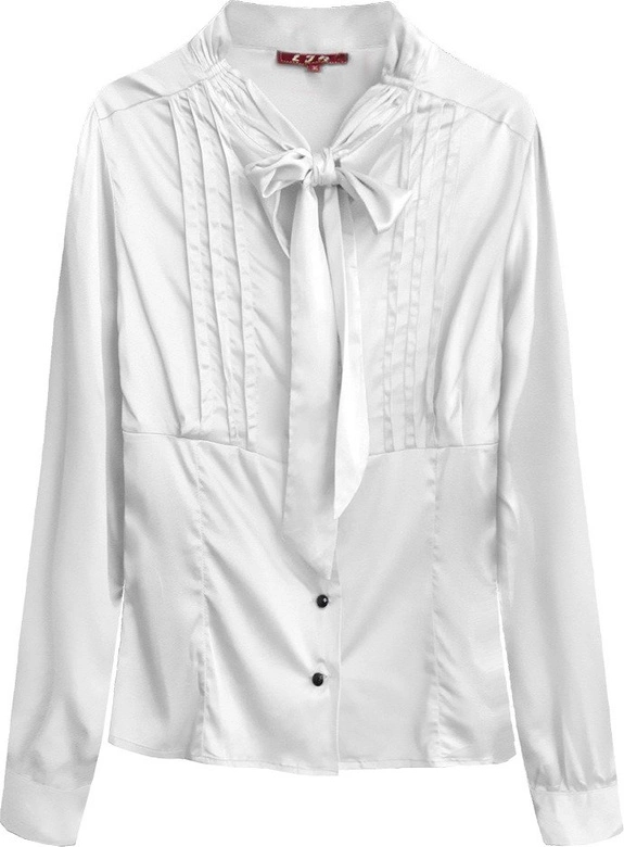 SATYNOWA KOSZULA Z WIĄZANĄ STÓJKĄ BIAŁA (X1066X)
