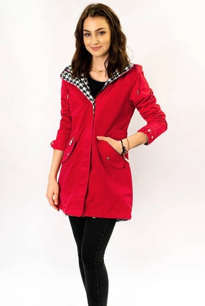 DWUSTRONNA TALIOWANA KURTKA DAMSKA CZERWONA-PEPITKA (W350)