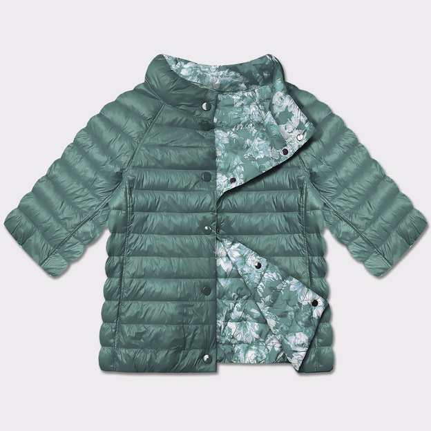 Dwustronna kurtka damska plus size z rękawem 3/4 Minority ciemny miętowy/kwiaty (M23-7010-253)