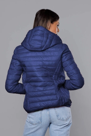 Pikowana kurtka damska z kapturem ciemna niebieska (B0123-72)
