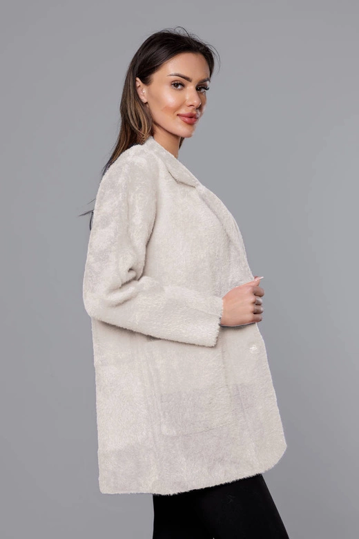 Krótka wełniana narzutka alpaka beżowa (7108-1)