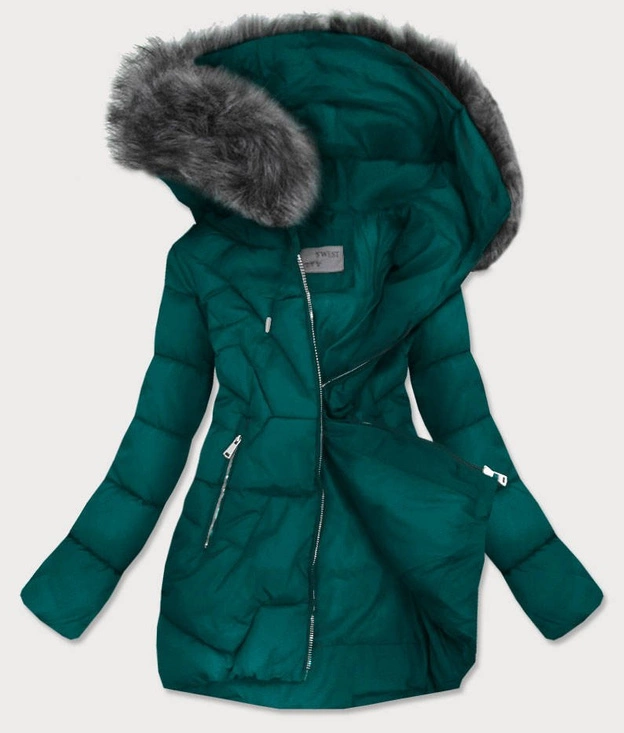 PIKOWANA KURTKA DAMSKA ZIMOWA ZIELONA (B9527)