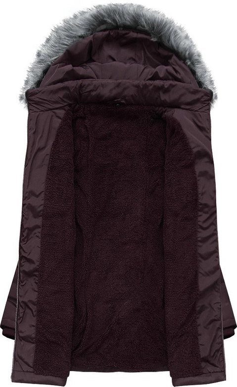 DŁUŻSZA PIKOWANA KURTKA Z KAPTUREM CIEMNOFIOLETOWA (XR2625X)