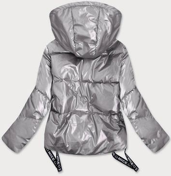 Krótka kurtka damska z asymetrycznym dołem jasnoszara (632art)