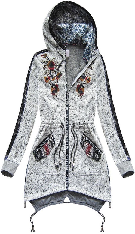 BLUZA Z HAFTAMI I KORONKĄ SZARA (MA6671)