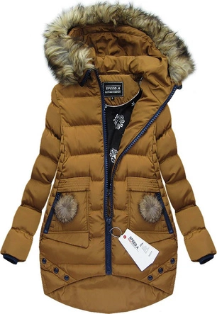 PIKOWANA KURTKA Z KAPTUREM KARMELOWA (W825)