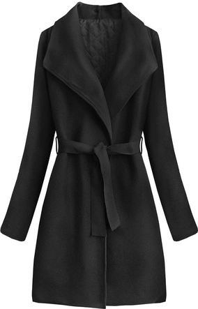 WIĄZANY PŁASZCZ Z KOŁNIERZEM CZARNY (534ART)