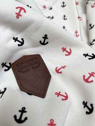 Gruba bluza w kotwice ze skośnym zamkiem biała (2308)