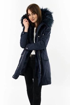 DAMSKA PARKA ZIMOWA Z PODPINKĄ I KAPTUREM GRANATOWA (7600)