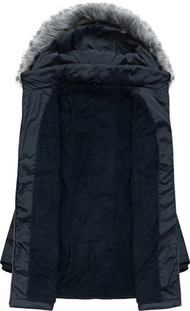 DŁUŻSZA PIKOWANA KURTKA DAMSKA Z KAPTUREM GRANATOWA (B2625-30)