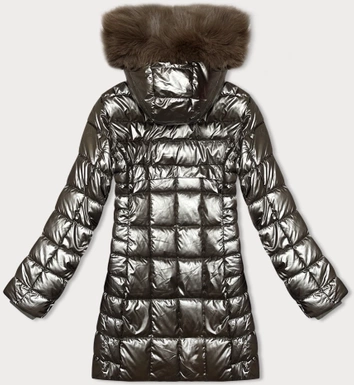 Metaliczna kurtka damska z kapturem J Style stare złoto (16M9120-403)