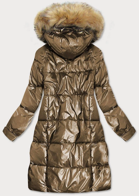 DAMSKA METALICZNA KURTKA ZIMOWA Z KAPTUREM ZŁOTA (8295)