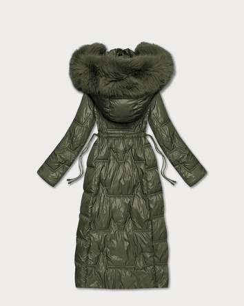 Długa pikowana damska kurtka zimowa khaki (T2-2221#-22)