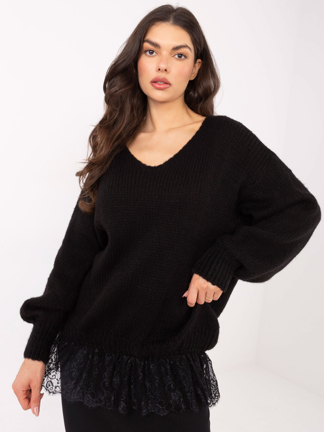 Damski sweter z domieszką moheru Goodlookin czarny (33681)