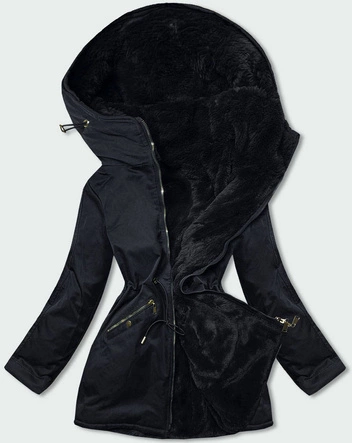 DWUSTRONNA DAMSKA PARKA Z KAPTUREM GRANATOWA (B2634)