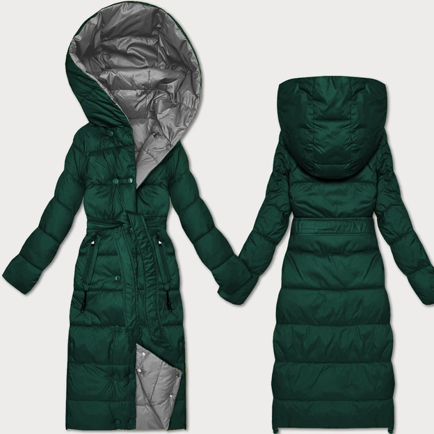 Dwustronna zimowa kurtka z paskiem Minority ciemny zielony-szary (M2-6519-33+61)