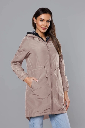 Cienka kurtka damska z ozdobną lamówką beżowa (1811-1)