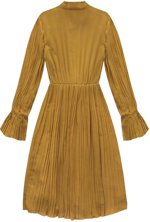 ZWIEWNA PLISOWANA SUKIENKA MUSZTARDOWA (136ART)