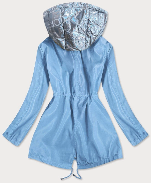 KURTKA DAMSKA Z OZDOBNYM KAPTUREM NIEBIESKO/SREBRNA (YR2022)