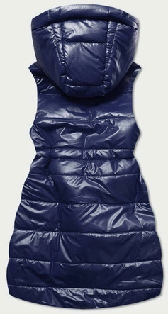 Błyszcząca kamizelka z kapturem granatowa (b9783-3)