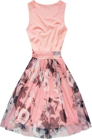 SUKIENKA Z TIULEM W KWIATY PUDROWY RÓŻ (ART27)