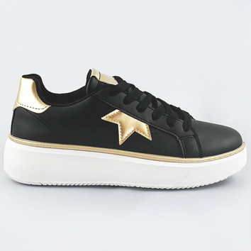 Sznurowane sneakersy z gwiazdką czarny-złoty (bb126a)
