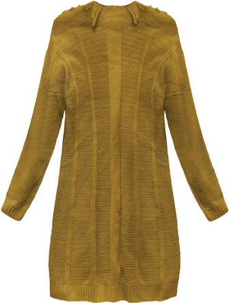 CIEPŁY SWETER Z FRĘDZLAMI MUSZTARDOWY (155ART)